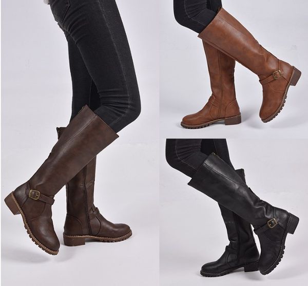 

women over the knee high boots square high heel women shoes platform winter all match women boots size 35-43, Black