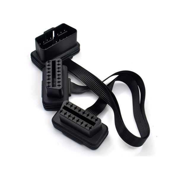 

vstm flat+thin 16pin car obd 2 extender obd2 16 pin elm327 male to dual female y splitter elbow obdii extension connector cable