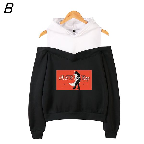 

lil peep off-the-shoulder hoody women emo rapper cry baby gedrukt sweatshirt maten voor casual fashion sweatshirt pullovers, Black