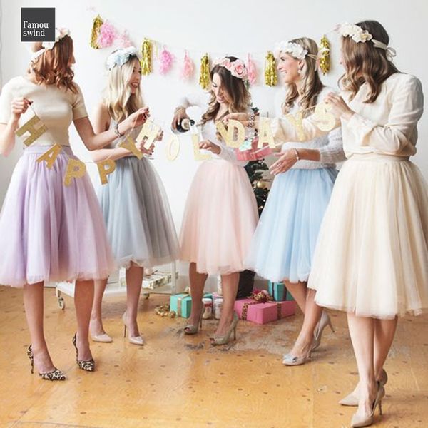 

слои 6 моды юбка тюль юбка до колен плиссированных юбок женщин свадебной пачка лолита saia faldas юп, Black