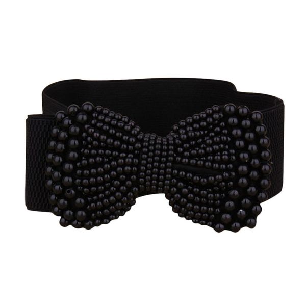 

belt women white black belt fashion lady bowknot stretch elastic wide pearl waist belts cintos de mujer-30 3.1#10, Black;brown