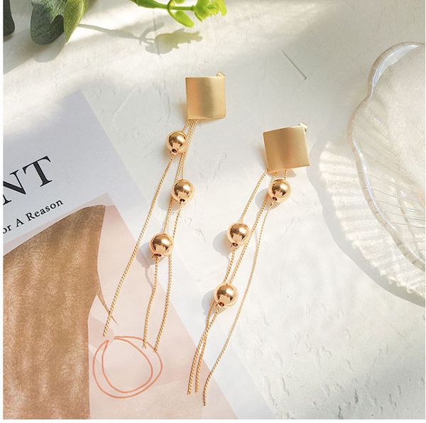 

new fashion geometric earrings long tassel earrings with gold balll stud earrings for women jewelry perfect neutra styles, Golden;silver