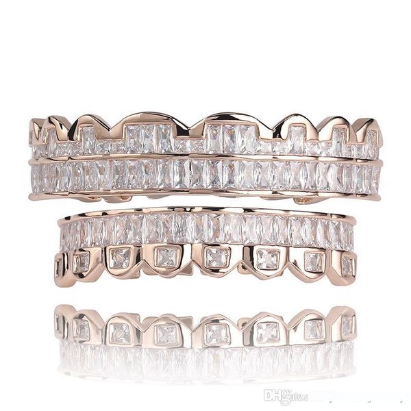 

luxury men women cool silver plated grillz hiphop jewelry mens iced out bling cubic zirconai hip hop vampire teeth grillz, Black