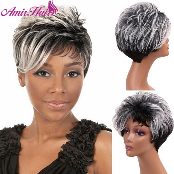 

2 tones gray black wig short curly synthetic hair wigs cosplay