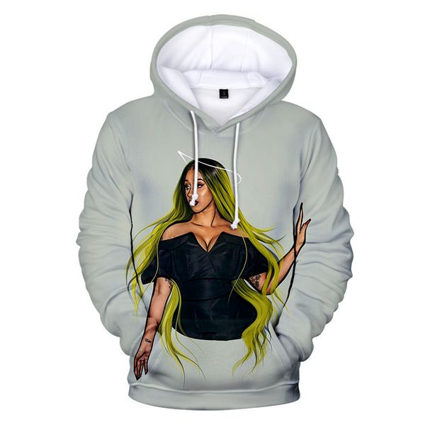 

female rapper cardi b digital print hat sweatshirts colorful long sleeve regular o neck womens hoodies, Black