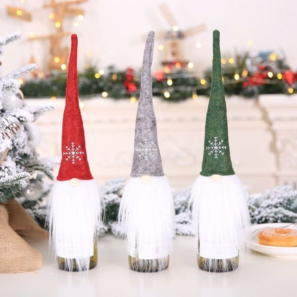 

2019 christmas swedish gnome red wine bottle cap santa hats cover faceless doll santa claus home decoration