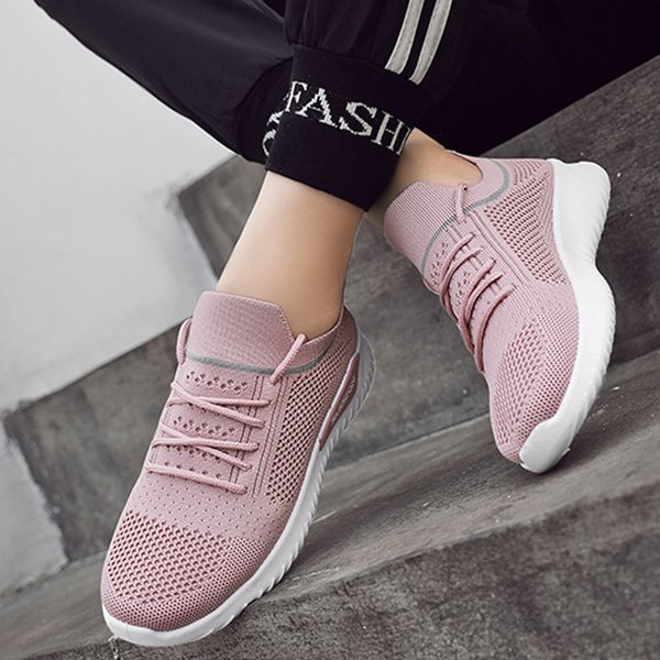 

sagace women mesh sneakers autumn flat shoe lightweight knit elastic breathable casual walking vulcanize shoes female pink