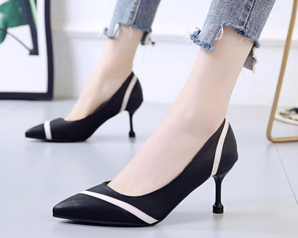 

2019 women's shoes in spring and autumn with new style high heel fine heel pointed end@3026, Black