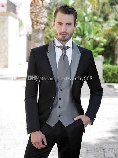 

new arrival two buttons groomsmen peak lapel groom tuxedos men suits wedding/prom man blazer ( jacket+pants+vest+tie) aa78, Black;gray
