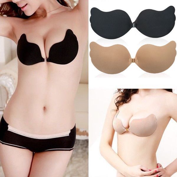 

new arrive women invisible bra super push up seamless self-adhesive sticky wedding party front strapless a b c d cup fly bra, Black;white