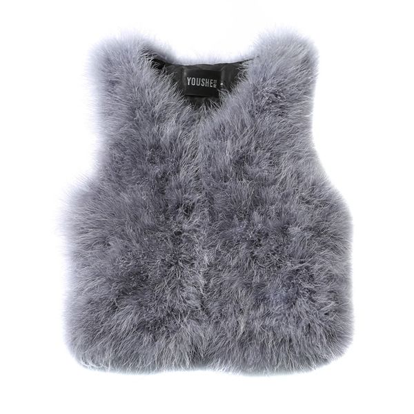 

new genuine ostrich fur vest for girls natural turkey fur waistcoat with tassel real turkey gilet, Black