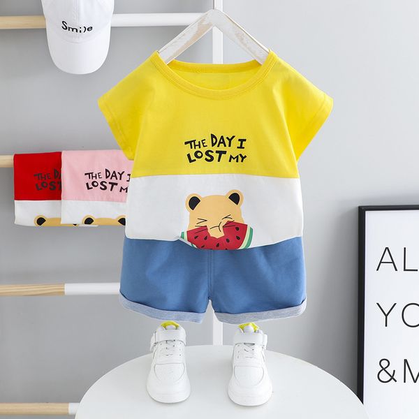 

summer infant baby boy clothes short jeans set little boys cartoon tshirt and denim shorts 2pcs newborn baby suit toddler outfit, White