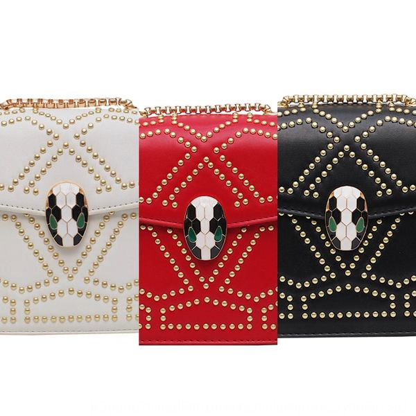 

women's shoulder square 2019 snake head rivet small square bag chain slanting versatile single shoulder small bag, White
