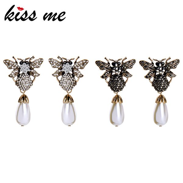 

kissme vintage style insect earrings for women gifts delicate crystal acrylic pearl drop earrings 2020 fashion jewelry wholesale, Silver