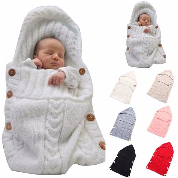 Sacco a pelo per bambino Felpa con cappuccio all'uncinetto Avvolgere in lana calda Avvolgere in lana infantile Coperta per avvolgere Sacco a pelo Passeggino Avvolge 7 colori DHW1824