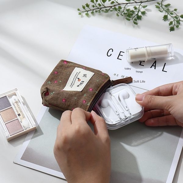 

japanese and korean hipster floral coin purse bag canvas wallet pastoral style mini cartoon canvas bag coin wallet