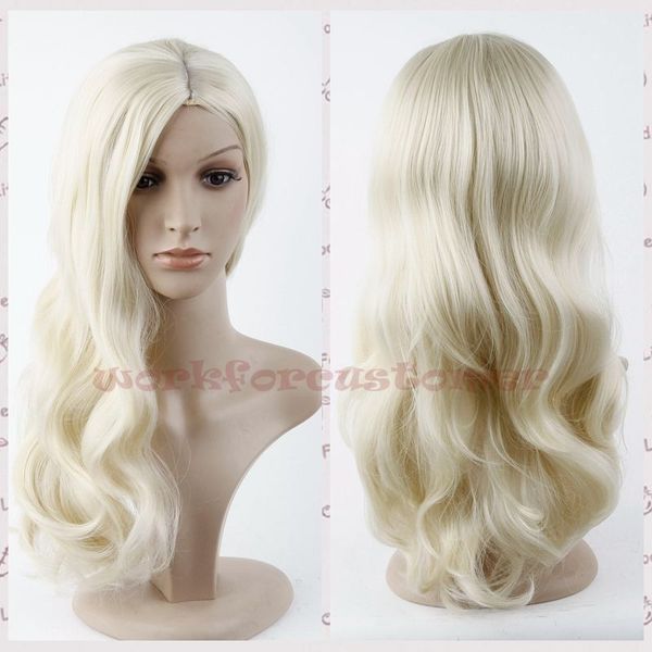 

new womens long wavy blonde wig lady full wig cosplay synthetic wig, Black