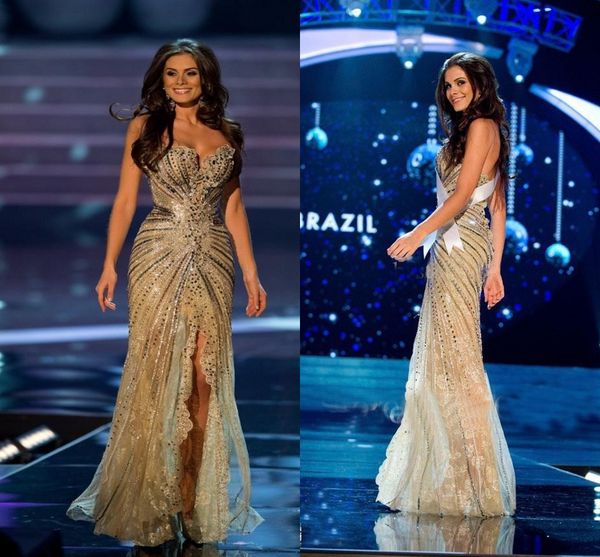 

vestido miss arabic evening gowns mermaid gold side slit crystal beaded lace tulle prom celebrity dresses mermaid prom dresses, Black;red