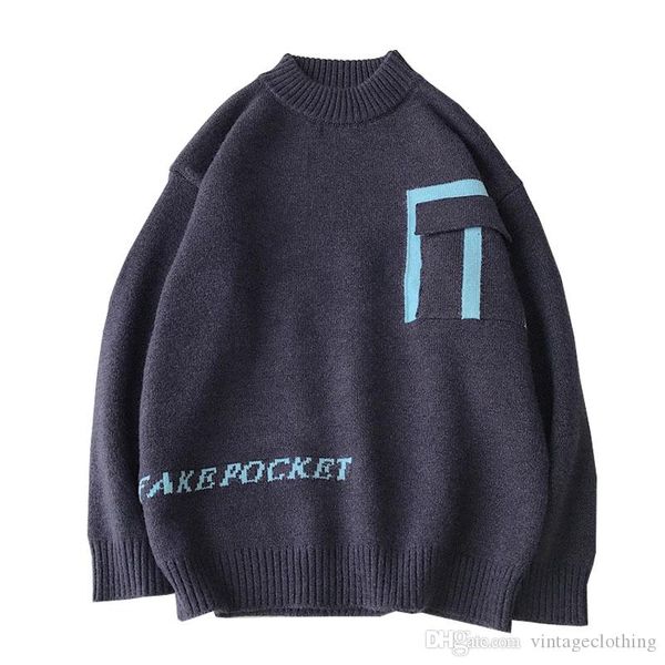 

men sweaters casual crew neck pullover oversize sweaters mens knitting loose letter print male sweaters, White;black