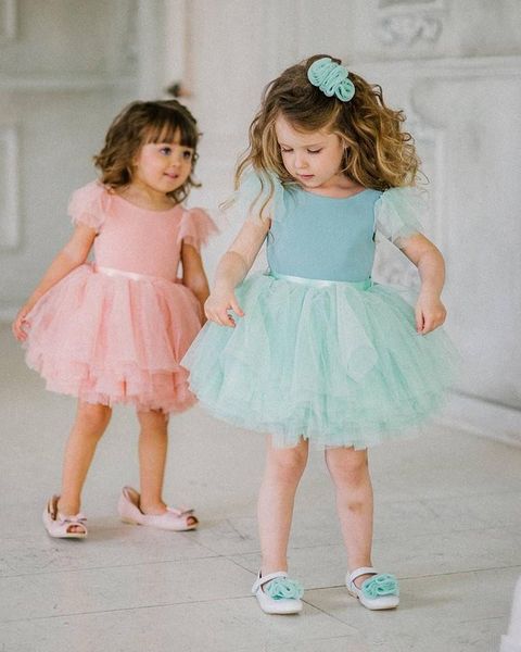 

о-образным вырезом тюль короткие старинные платья для девочек-цветов 2020 формальные детские свадебные платья принцесса день рождения платья, White;blue