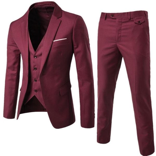 

men's suits & blazers burgundy mens groom wear tuxedos 3 piece wedding groomsmen man formal business suit for men (jacket+pant +vest), White;black