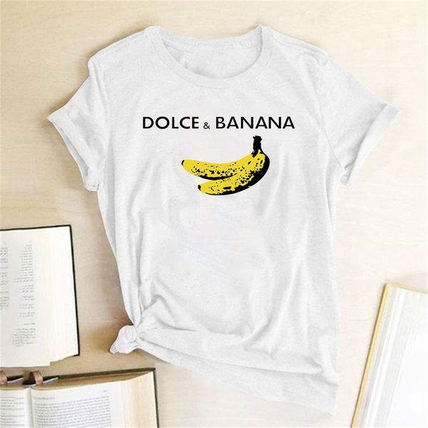 

funny t shirt dolce&banana printed women short sleeve harajuku ulzzang tumblr t shirt fashion fruit style cute graphic tee, White