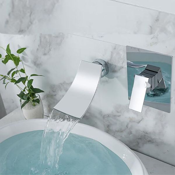 

concealed waterfall basin faucet and cold taps brass chrome /black single function mixing valve wall mounted easy install