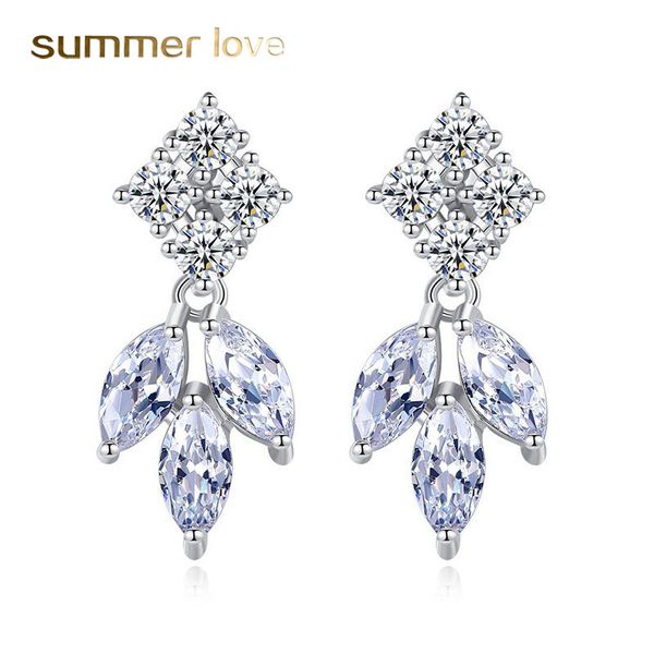 

square zirconia rhinestone flower chandelier earrings wedding beauty pageant prom flower pendant earrings for women jewelry bride bridesmai, Silver