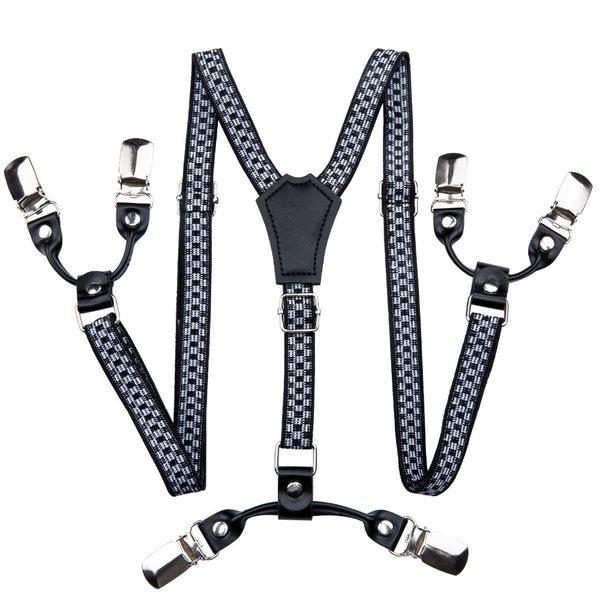 

dibangu мода suspender черный белый пледы кожи 6 clips подтяжки мальчики vintage повседневный suspensorio брюки ремень bh-0023, Black