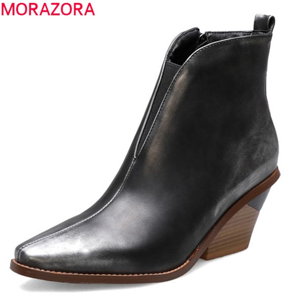 

morazora 2020 big size 44 women ankle boots high heels boots zip snake autumn dress party shoes woman, Black