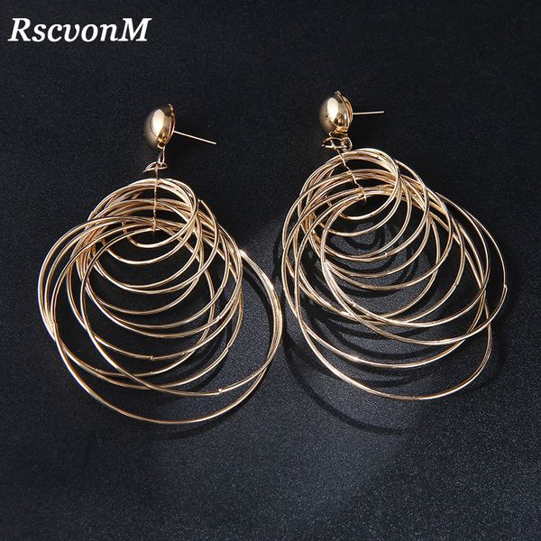 

rscvonm round big circle gold vintage dangle earrings metal maxi jewelry party statement charm long earrings wholesale, Silver