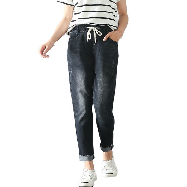 

black jeans women with high waist harem pants casual vintage jeans boyfriends streetwear plus size women mom mujer q1233, Blue