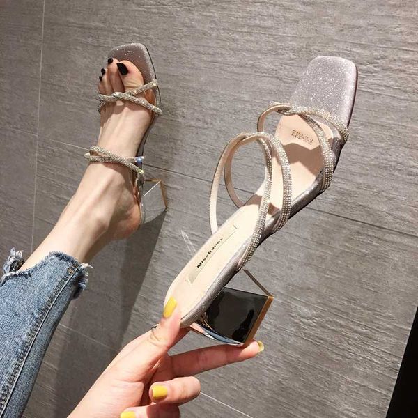 

buckle strap sandals straps fashion womens shoes 2020 suit female beige summer heels all-match med lace up sandals, Black