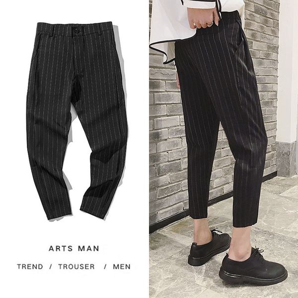 

men's suits & blazers casual trousers 2021 spring and summer slim striped nine points young personality fashion clothing, White;black