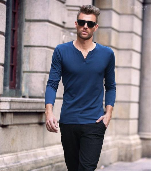 

мужские топы pure color straight homme clothing designer мужские футболки henley neck с длинным рукавом v образным вырезом, White;black