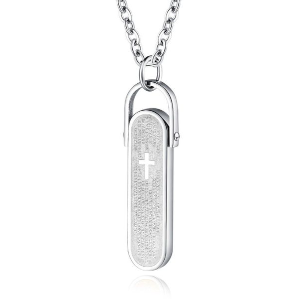 

cross bible necklace geometric rectangle pendant for men boys christian religious jewelry father boyfriend gift, Silver