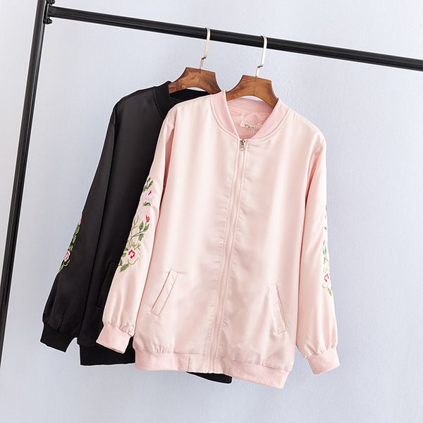 

vintage embroidery basic women jacket coat autumn 2019 street satin bomber jacket women's baseball jackets plus size 4xl, Black;brown