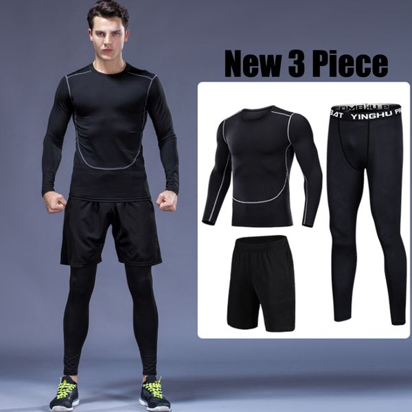 

taobo new compression set men tracksuit fitness bodybuilding tight men long t shirt leggings gym run jogging rashguard sport, White;black