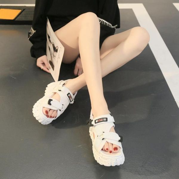 

sandals female summer wear 2020 new wild sponge cake thick bottom sandals fashion casual beach shoes z807, Black