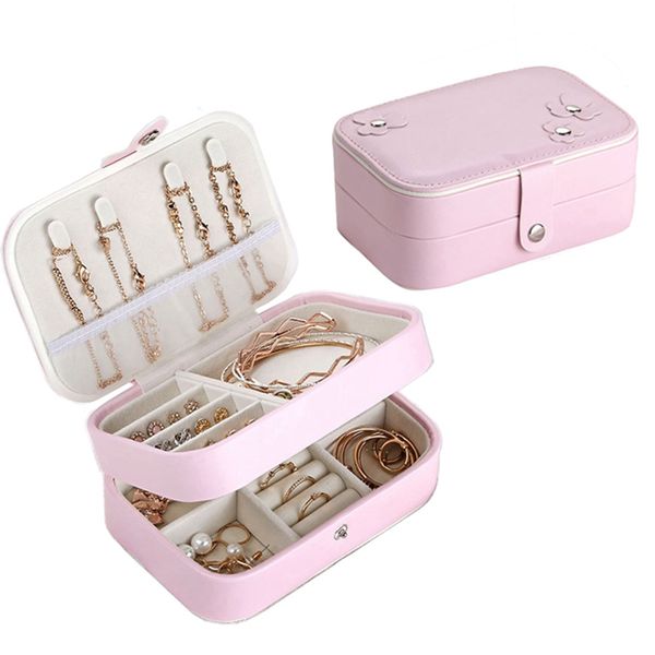 

мини двойные слои портативный ювелирных изделий организатор кольцо подвеска серьги браслет дисплей коробка для хранения путешествия украшени, Pink;blue