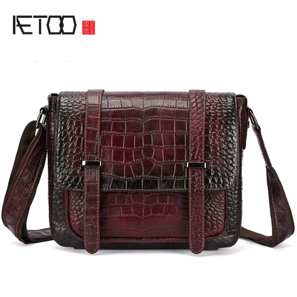

aetoo new retro shoulder crossbody bag lady bag crocodile tattoo head layer cowhide leather female leisure postman
