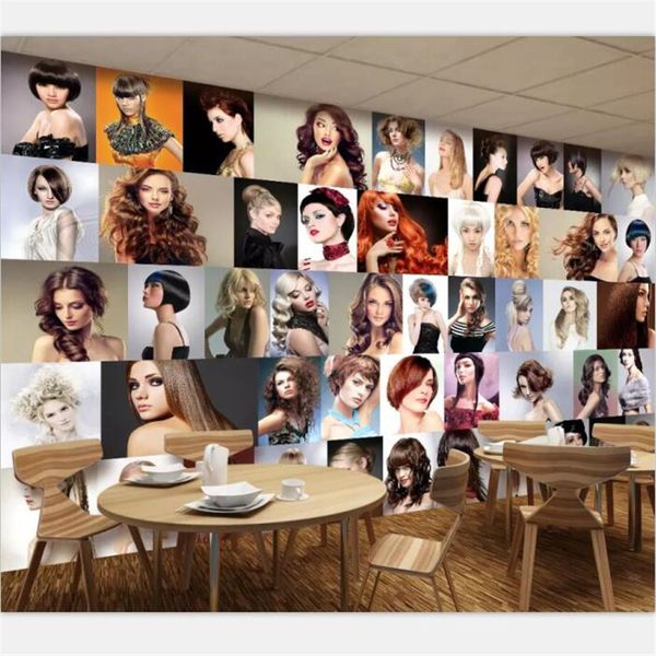 

mural wallpaper custom european and american popular hair style design barber shop hairdressing tool decoration mural
