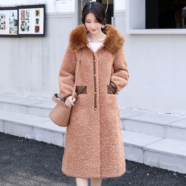 

2019 new arrival high quailty winter jacket women lambswool hooded with fur female coat outwear parka mujer, Black