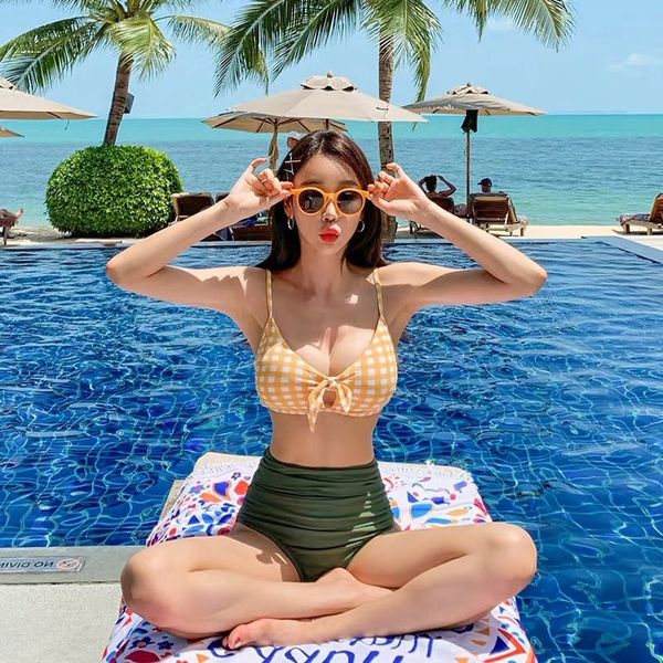 

split bikini swimsuit 2020 slim high waist bikini female tight swimsuit swimsuit, White;black