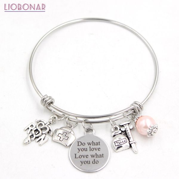 

10pcs stainless steel bracelet wire adjustable expandble bangle medical rn charm bracelets nurse gift bangle for women jewelry, Golden;silver