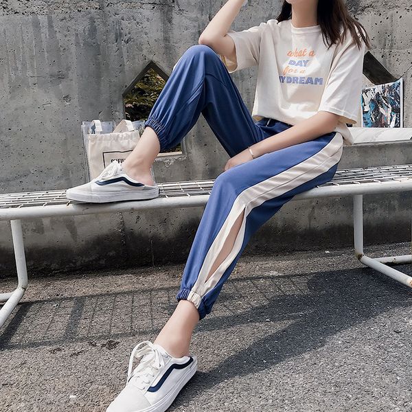 

casual sports pants women's summer 2019 new style loose viscose chiffon slimming beam leg thin capri lantern pants, Black;white