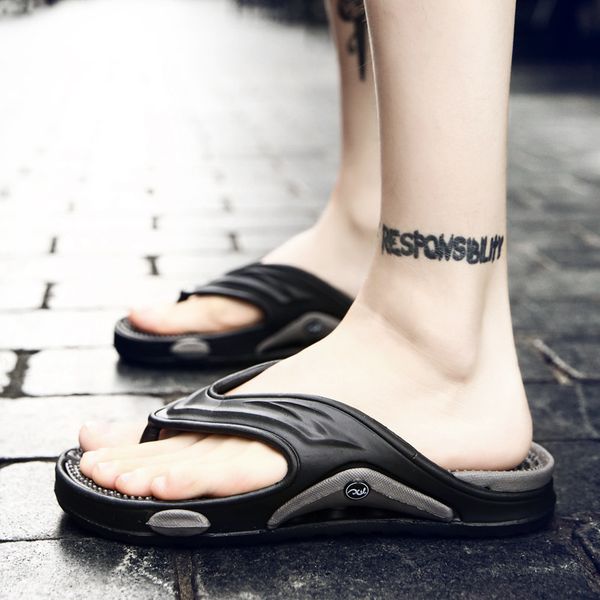 

thick soled beach outside men's slippers solid fashion summer flip flops concise men shoes, Black
