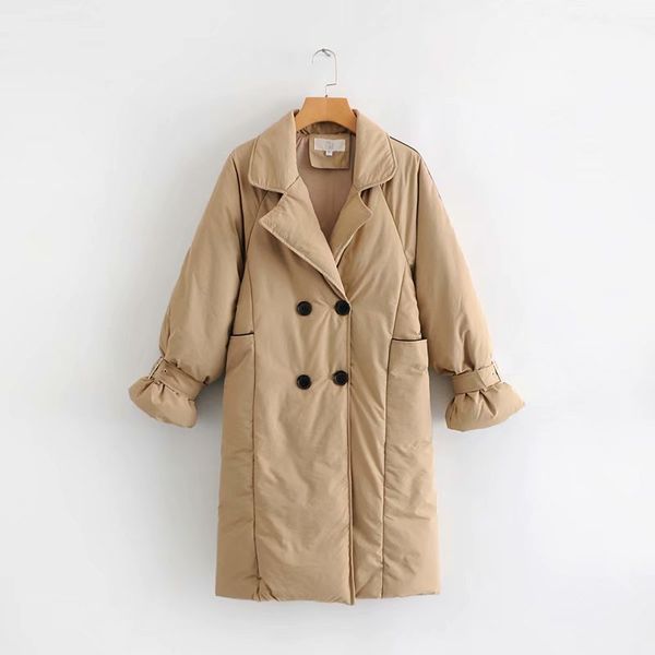 

warm long-sleeved double-breasted long-sleeved coat jacket ladies windbreaker jacket, Black