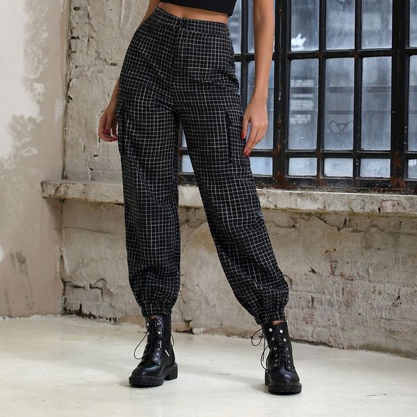 

women's pants & capris high waist plaid casual trousers solid black loose comfortable 2021 fashion women clothing office lady, Black;white