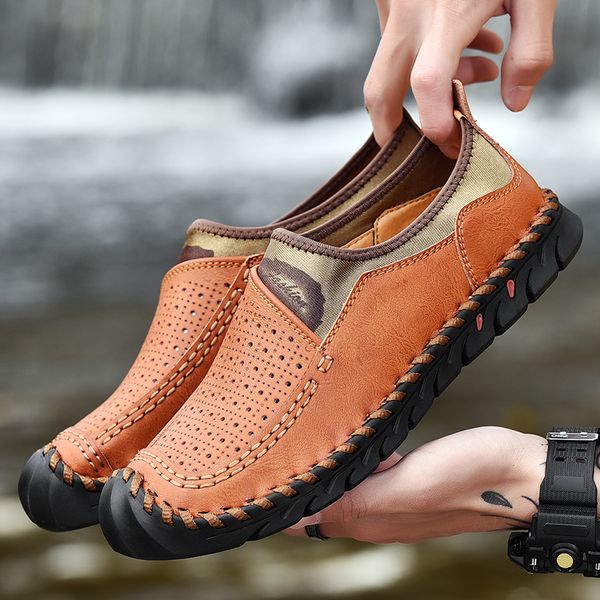 

men outdoor shoes summer breathable water shoes handmade genuine cow leather trekking hunting mountain hiking sneakers
